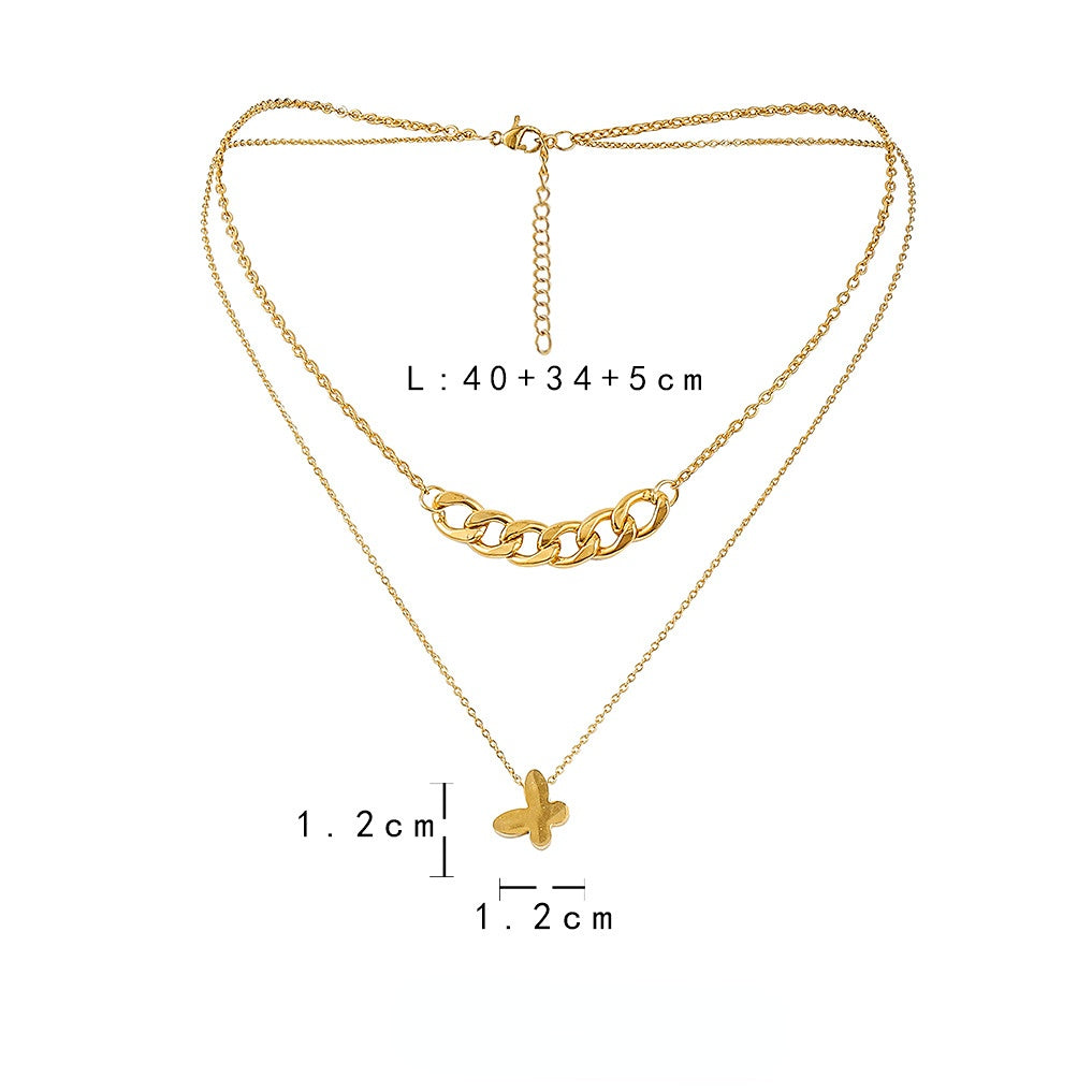 Wholesale Titanium Steel Double-layer Butterfly Necklace