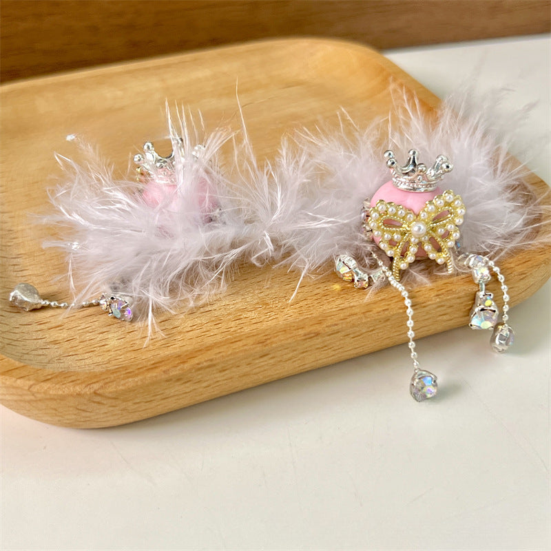 Wholesale 2PCS Crown Feather Ceramic Balls with Drilled Tassels Bow Knots Beads