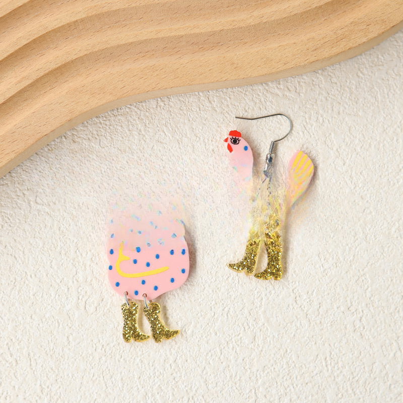 Wholesale Acrylic Quirky Polka Dot Rooster Earrings