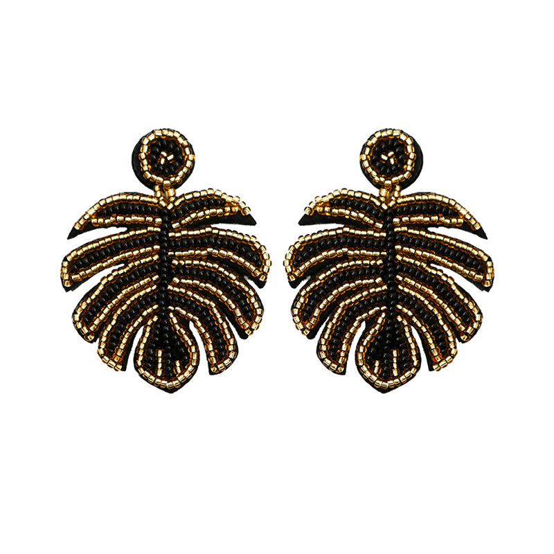 Wholesale Carnival Festival St. Patrick's Day Boho Green Leaf Rice Bead Tassel Earrings OLY-ES-JM001