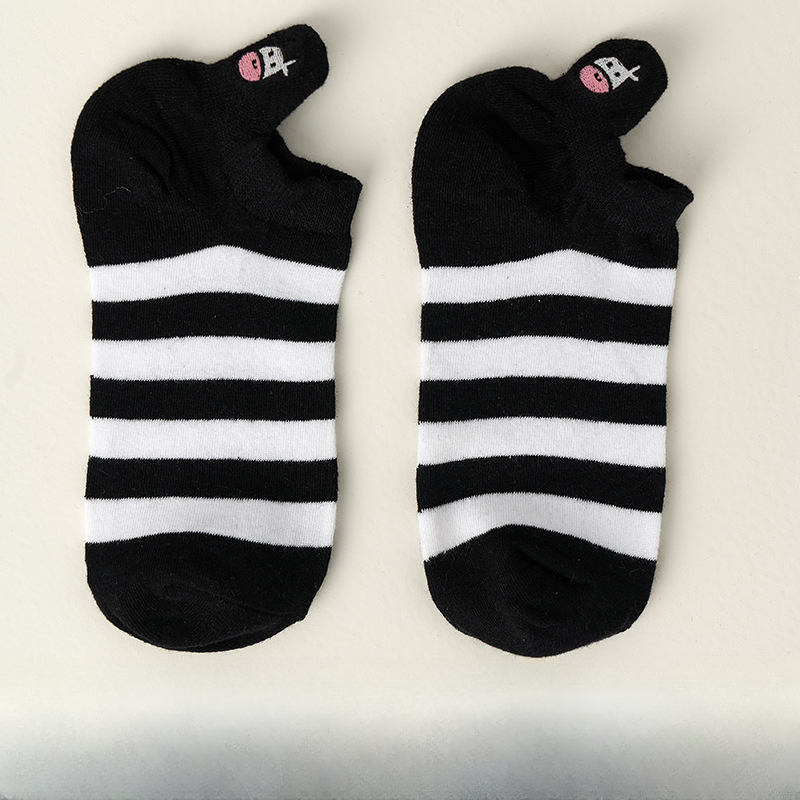 Wholesale Milk Cow Embroidered Striped Cotton Boat Sock