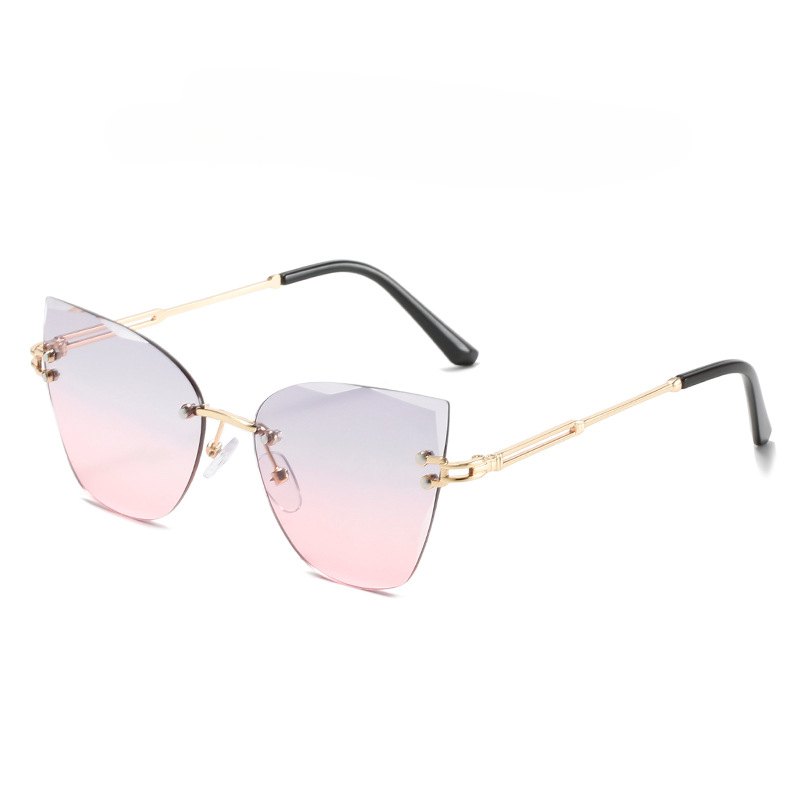 Wholesale PC Cat Eye Rimless Metal Sunglasses