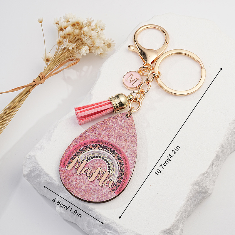 wholesale Metallic Pink Leopard Arch Rainbow Mother's Day Keychain