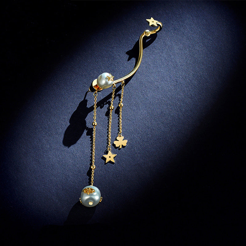 Venta al por mayor 925 Silver Pearl Tassel Ear Cuffs OLY-ES-FL001