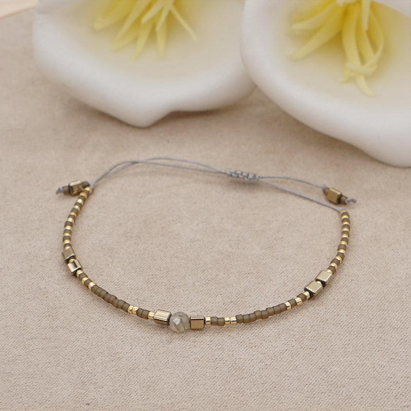 Venta al por mayor Pulsera Cristal Simple Boho Moda Arroz Granos Hecho A Mano OLY-BT-GBH002