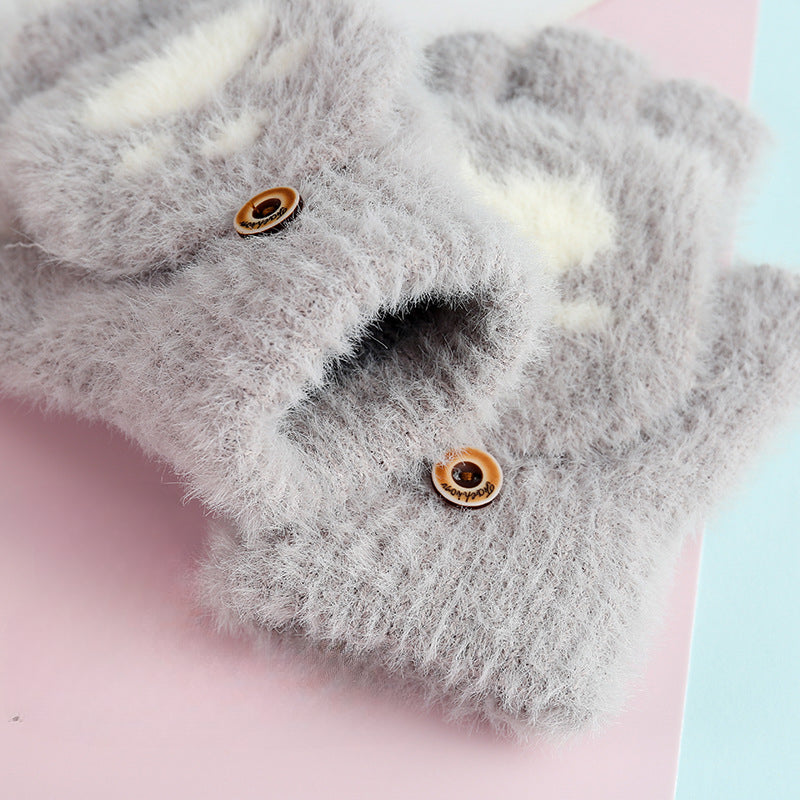 Wholesale Winter New Half Finger Flip Bear Paw Gloves