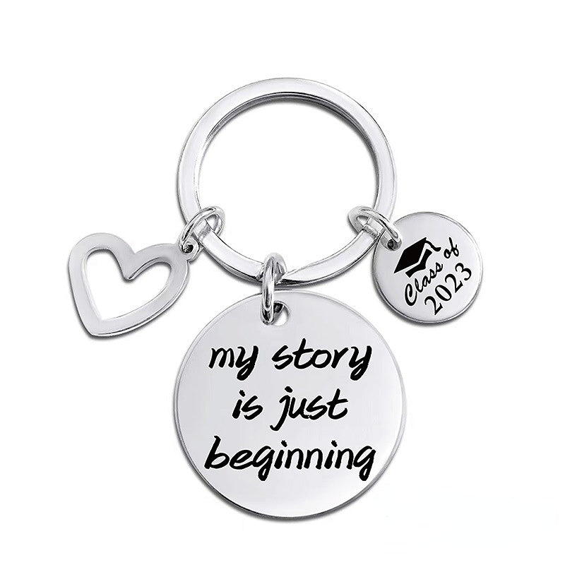 Wholesale Graduation Season Gift Lettering Stainless Steel Round Card Heart Keychain