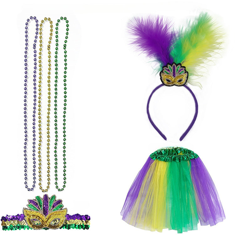Wholesale Carnival Sequined Feather Three-color Headband Set Combination