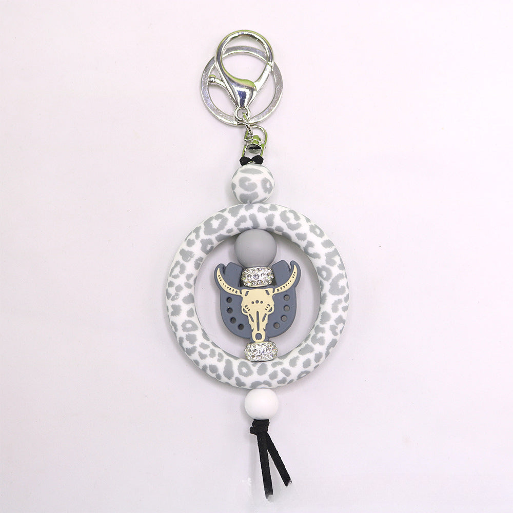 Wholesale Western Wind Cowhead Sunflower Beaded Silicone Ring Keychain