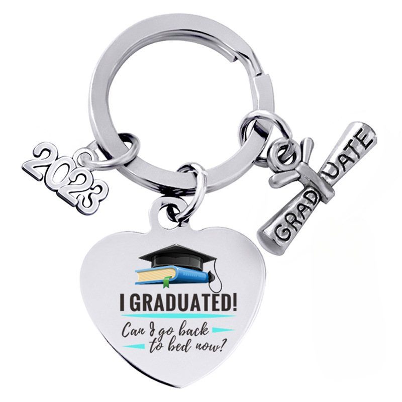 Temporada al por mayor de graduación Regalo Impresión de color en forma de corazón Llavero de acero inoxidable