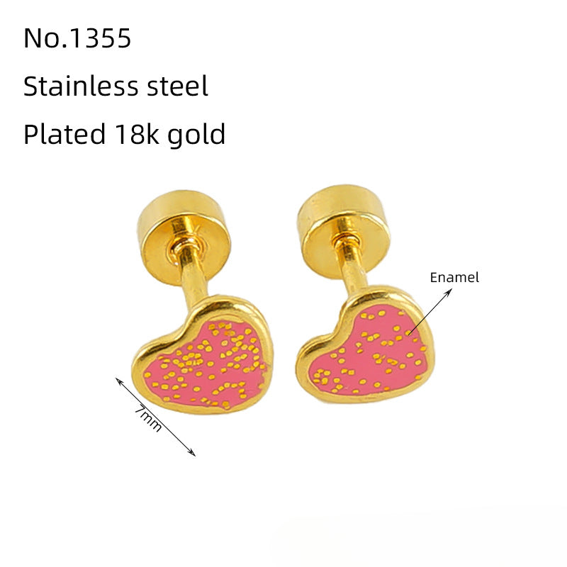 Wholesale Colored Glitter Plug Heart-shaped Stainless Steel Earrings