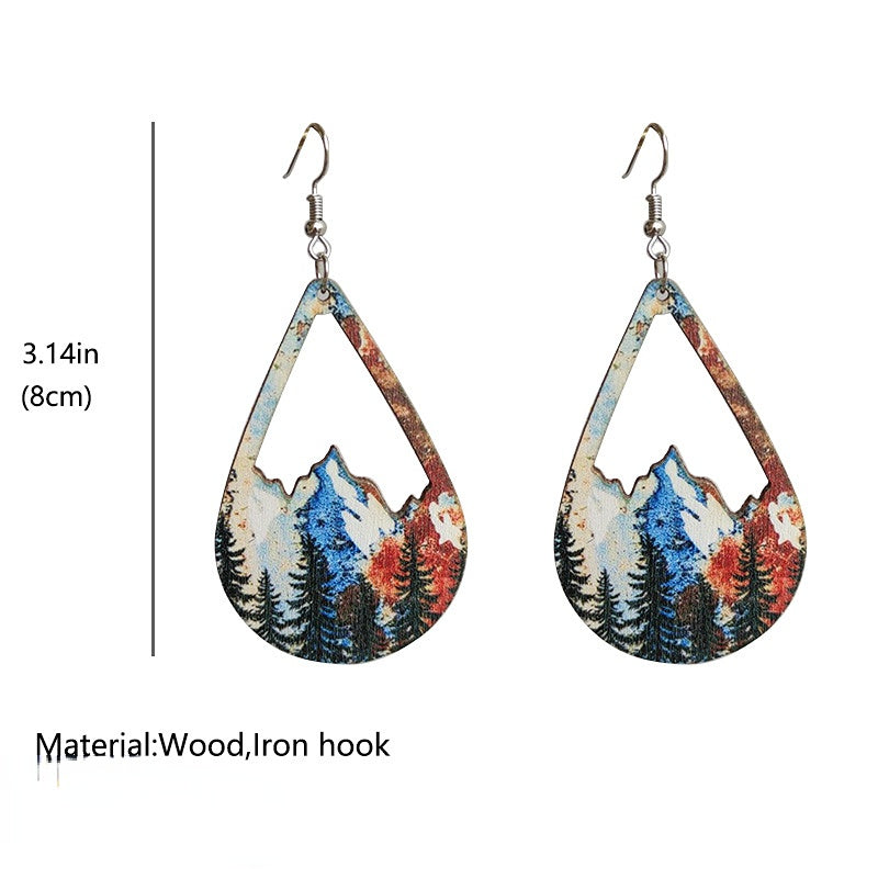 Wholesale 2 Pairs/Pack Distressed Forest Snow Mountain Wood Earrings
