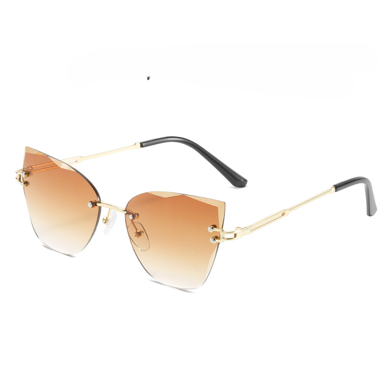 Wholesale PC Cat Eye Rimless Metal Sunglasses