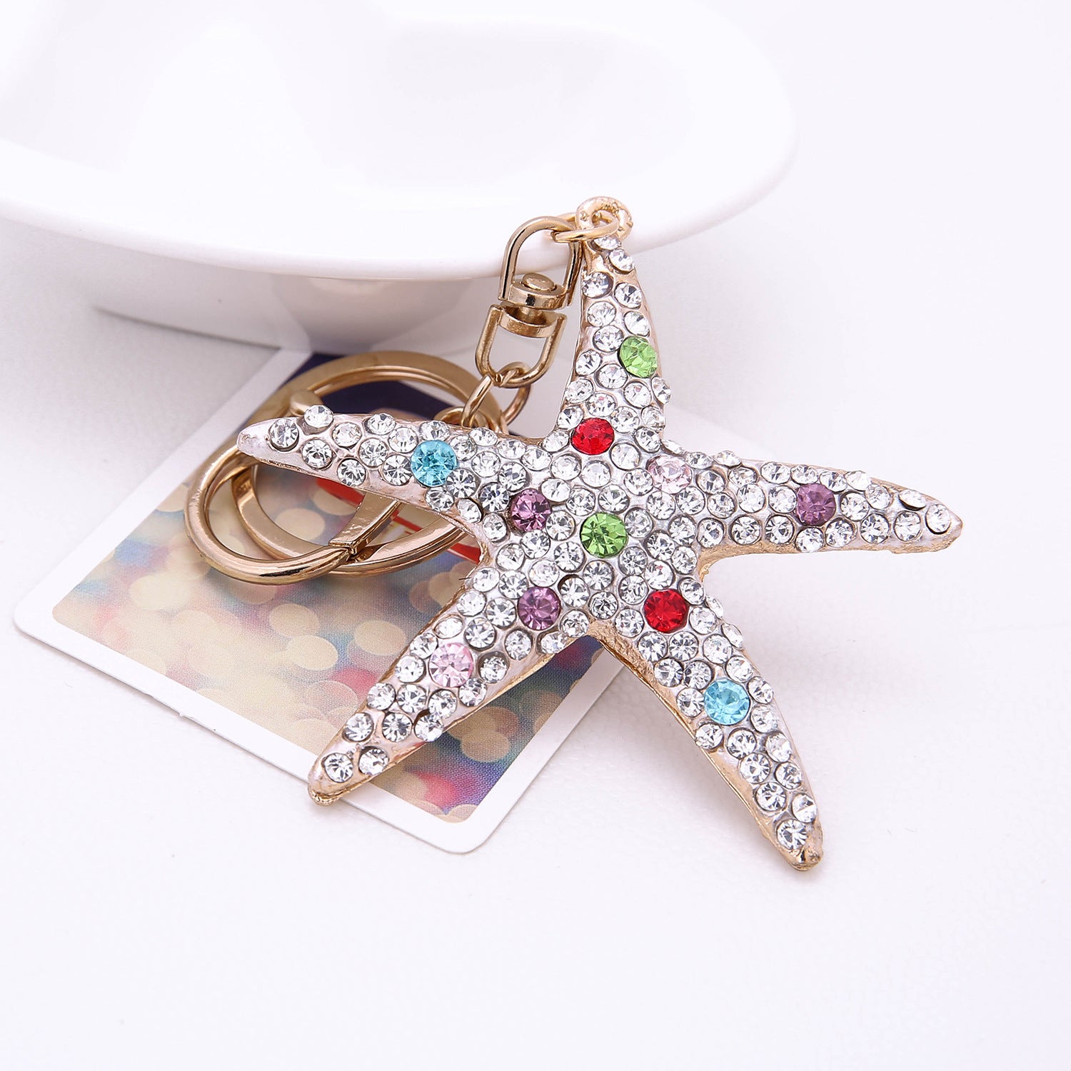 Wholesale Starfish Alloy Point Diamond Pendant Keychain