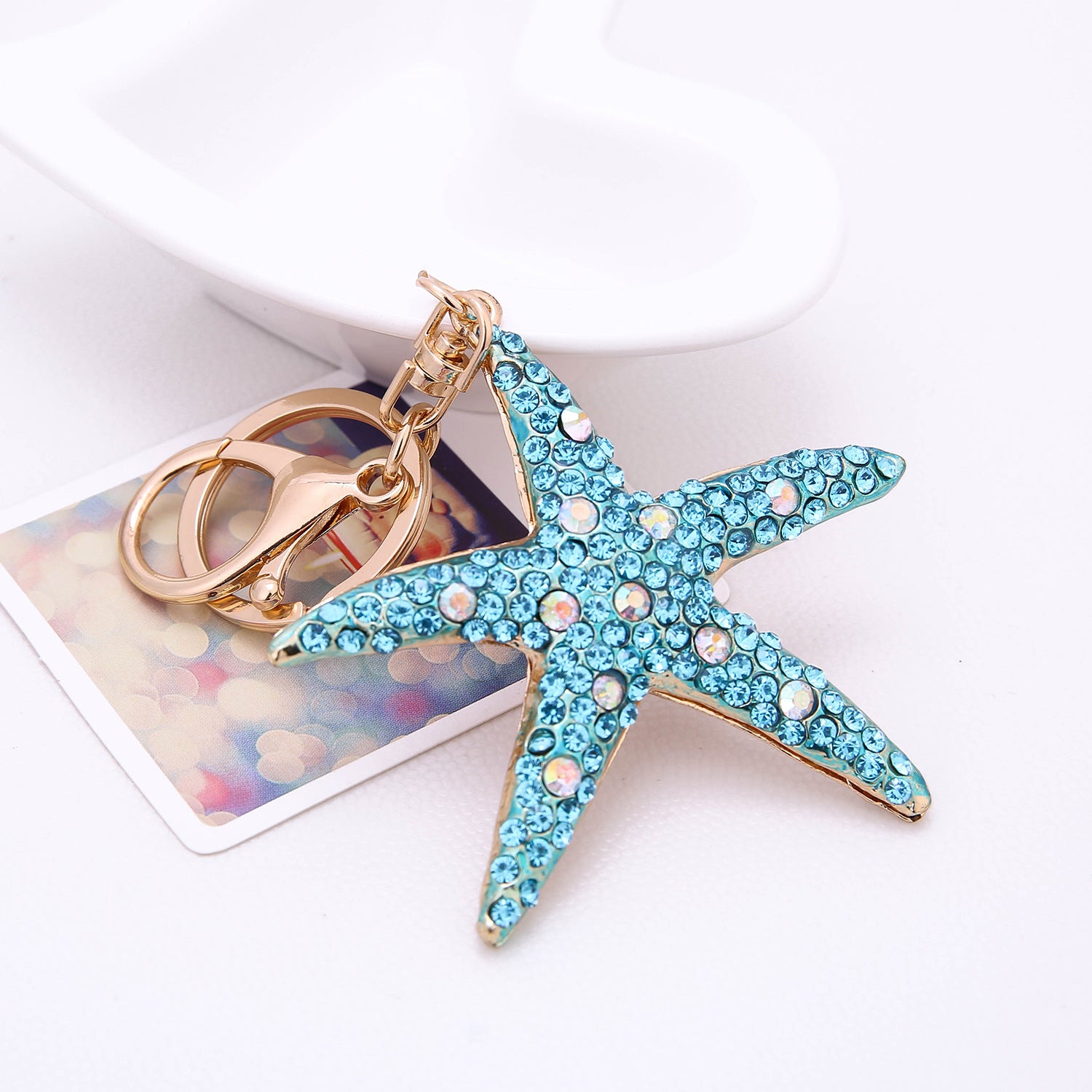 Wholesale Starfish Alloy Point Diamond Pendant Keychain