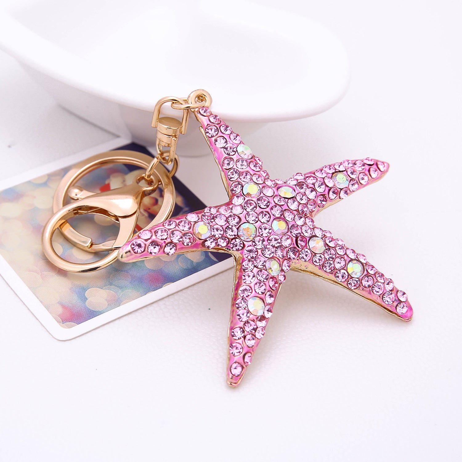 Wholesale Starfish Alloy Point Diamond Pendant Keychain