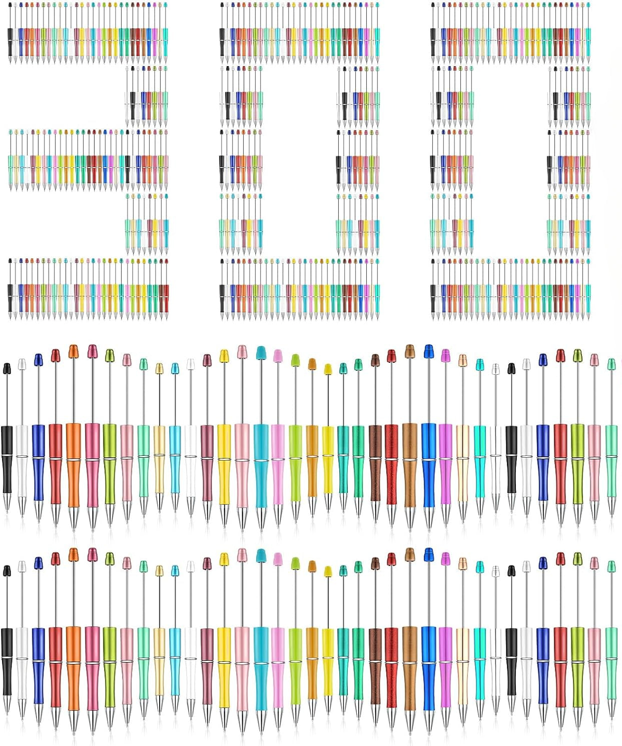 Wholesale 300 Pcs Beadable Pen Bulk Assorted Plastic Bead Pen DIY Making Kids Students Office School Gift Supplies