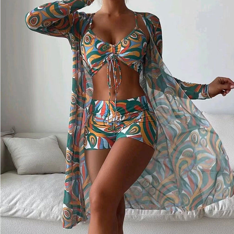 Wholesale High Waist Bikini Three Piece Swimwear Polyester