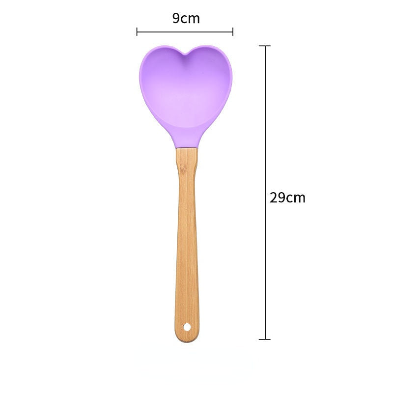 Wholesale Wooden Handle Heart Shape Silicone Spoon