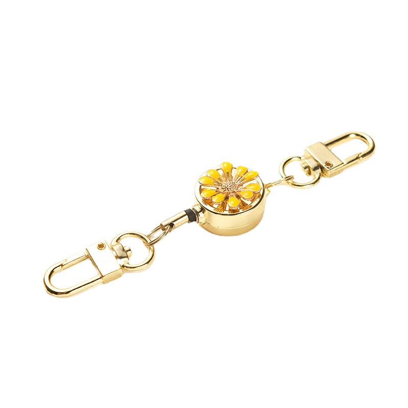 Wholesale Metal Flower Crystal Retractable Breast Tag Pull Button Keychain