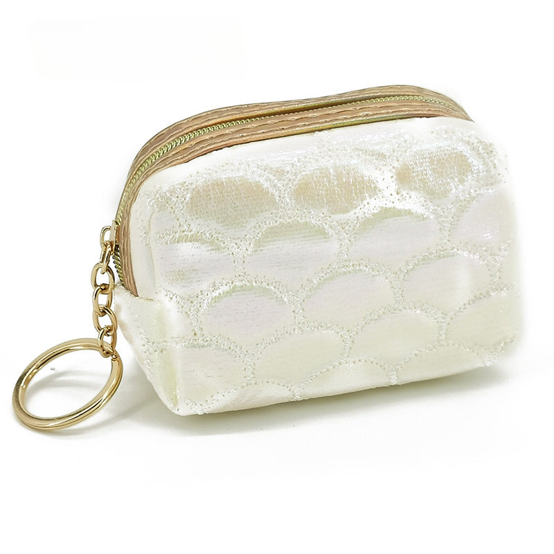 Wholesale Colorful Fish Scale Pattern Embroidered Mini Portable Storage Bag Polyester Wallet Keychains