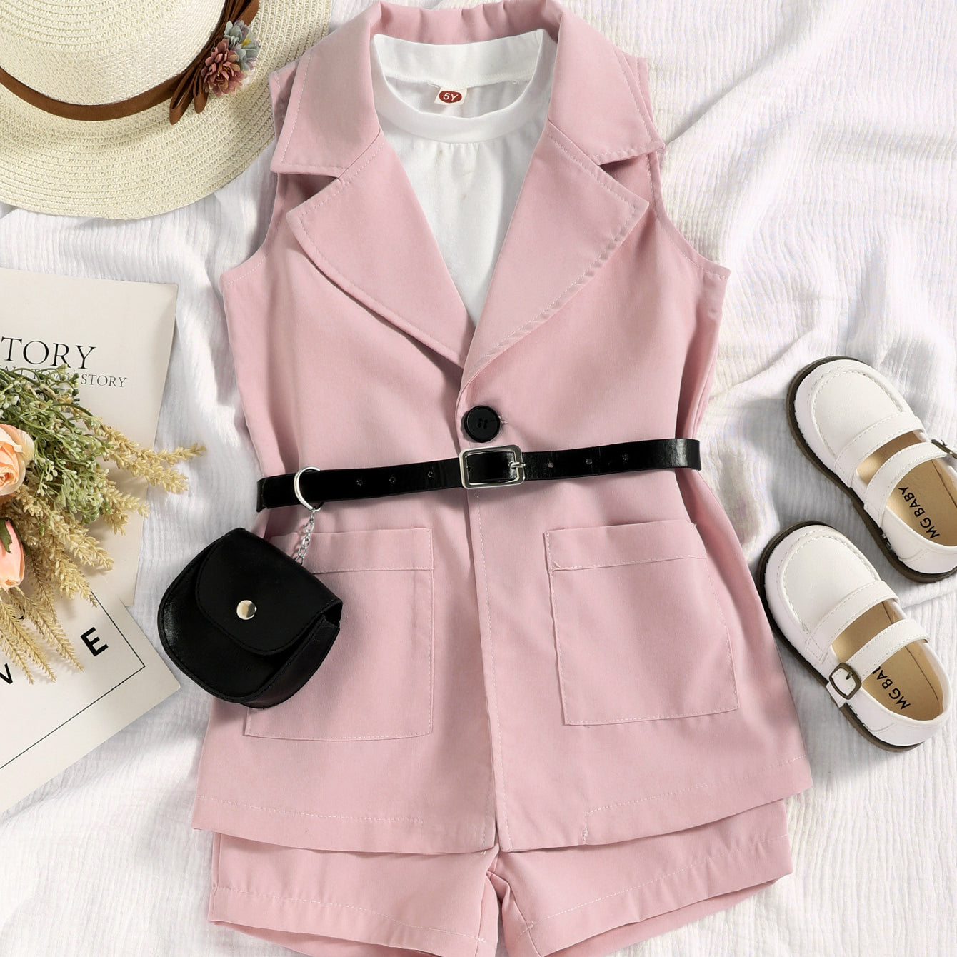 Conjunto de ropa de bebé de algodón color caramelo para niñas al por mayor de 4