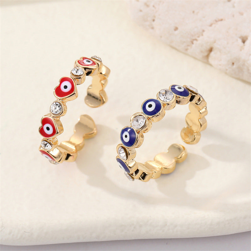 Wholesale Ring Alloy Rhinestone Devil Eye Adjustable OLY-RS-JJ001