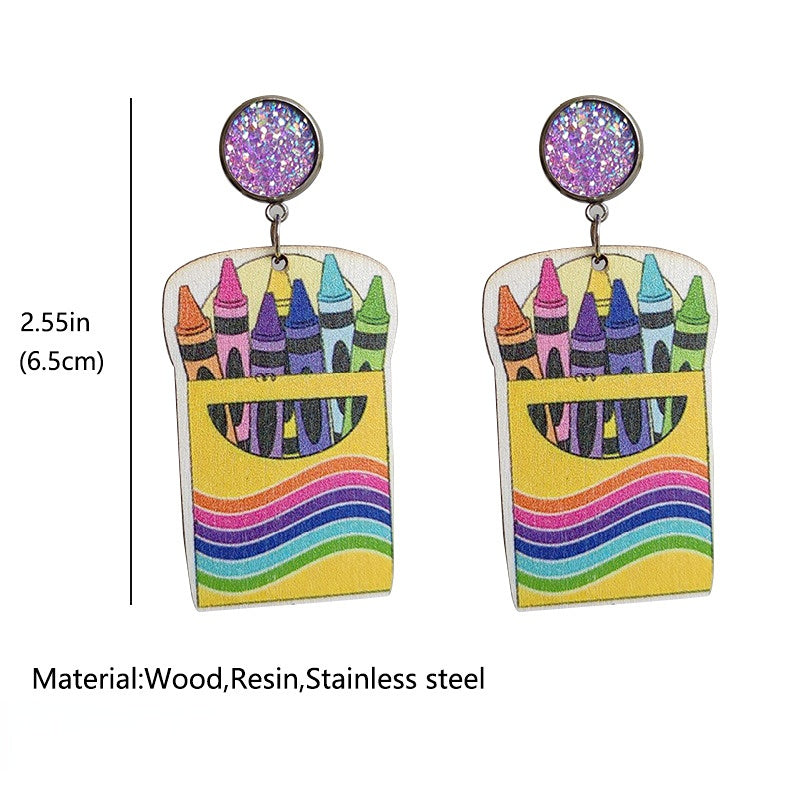 Wholesale 2 pairs/pack Teacher's Day Wooden Earrings