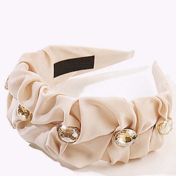 Wholesale Solid Color Cloth Art Wide Edge Rhinestone Metal Hair Band