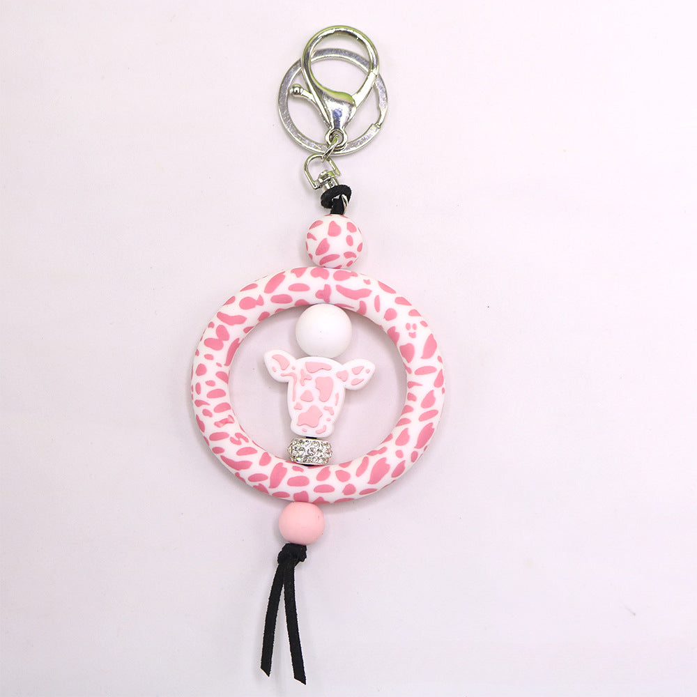 Wholesale Western Wind Cowhead Sunflower Beaded Silicone Ring Keychain