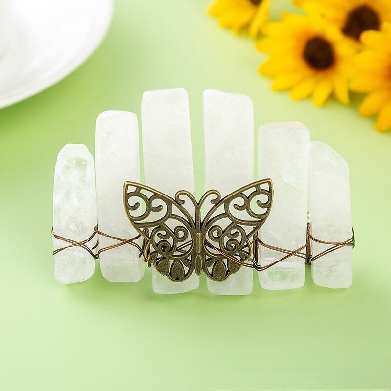 Pinzas para el cabello de metal con peine para el cabello de mariposa de cristal natural al por mayor