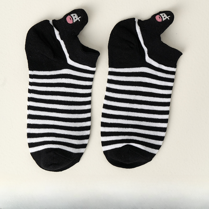 Wholesale Milk Cow Embroidered Striped Cotton Boat Sock
