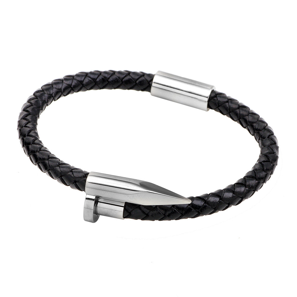 Wholesale Stainless Steel Nails Leather Bracelet