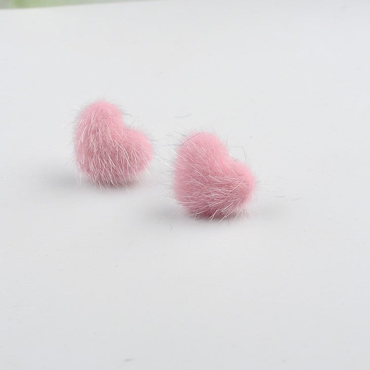 Wholesale Mink Hair Heart Shaped Earrings