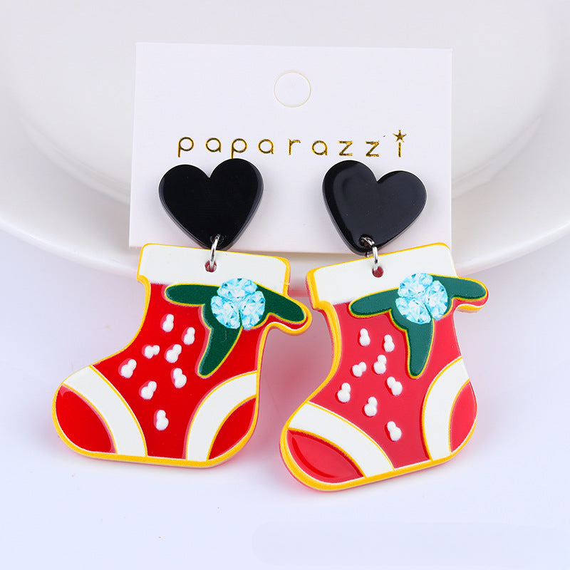 Wholesale Christmas Tree Socks Acrylic Earrings