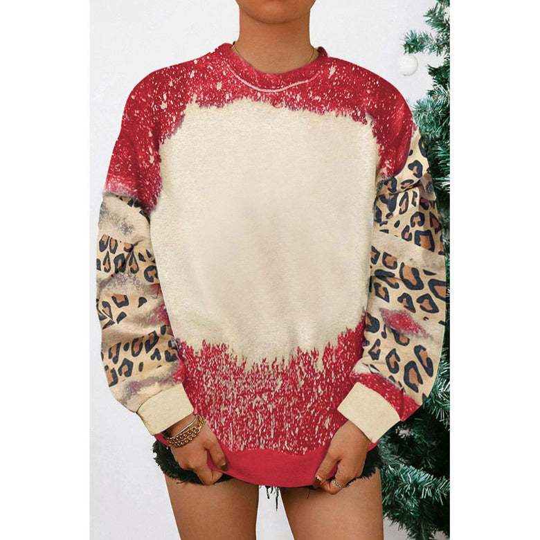 Wholesale Polyester Tie Dyed Leopard Print Patchwork Round Neck Sweater for Women with Contrasting Color Pullover
