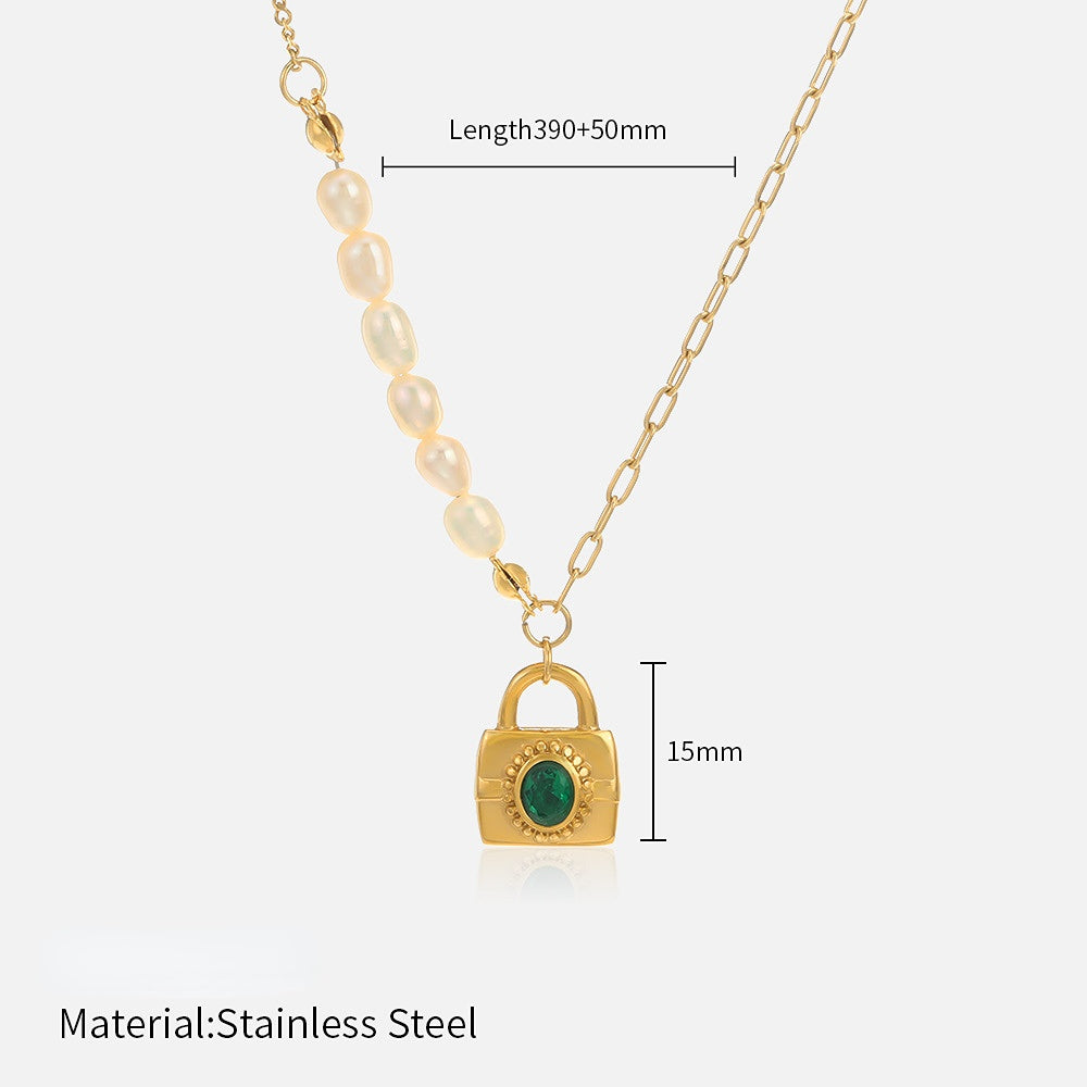 Collar de perlas de acero inoxidable geométrico verde esmeralda al por mayor