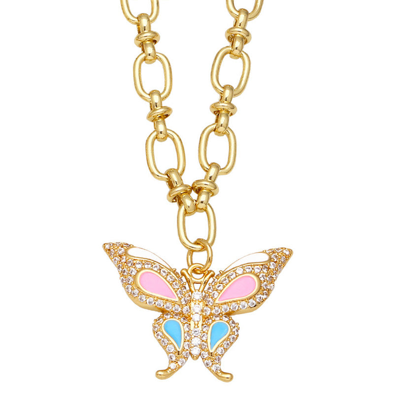 Wholesale Necklace Copper Plated 18K Gold Enamel Butterfly OLY-NE-AS012
