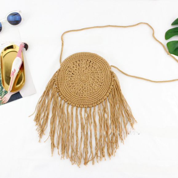 Bolsa de playa con flecos tejidos a mano de hilo de algodón al por mayor