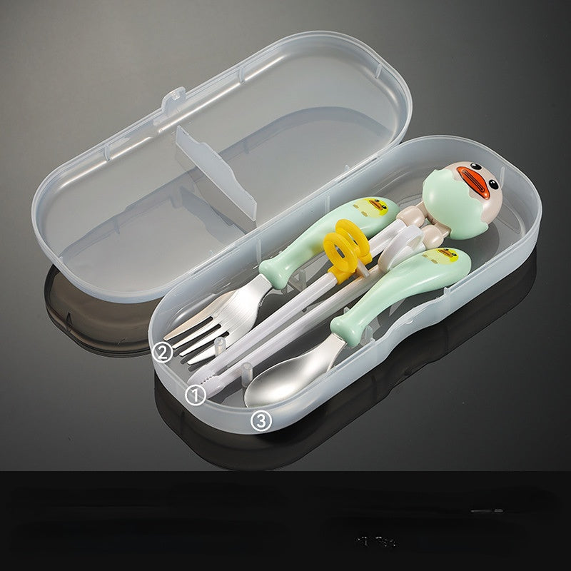 Wholesale Stainless Steel Children's Fork Spoon Practice Chopsticks 10PCS