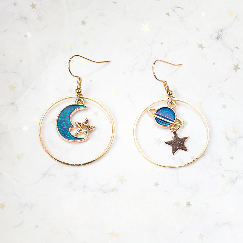 Asimetría de corazón de niña al por mayor Peque de pendientes de planeta Cosmic Planeta de Sky Fresh Blue Sky