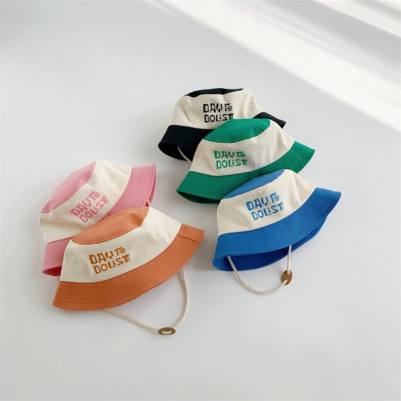 Venta al por mayor algodón Colorblock alfabeto impresión niños cubo sombrero