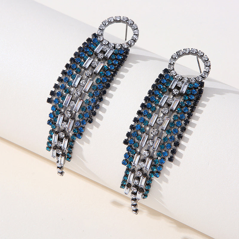 Wholesale Zircon Chain Tassel Full Diamond Luxury Earrings OLY-ES-SHY003