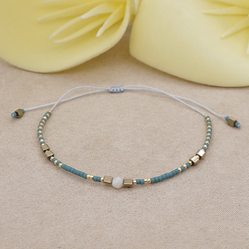 Venta al por mayor Pulsera Cristal Simple Boho Moda Arroz Granos Hecho A Mano OLY-BT-GBH002