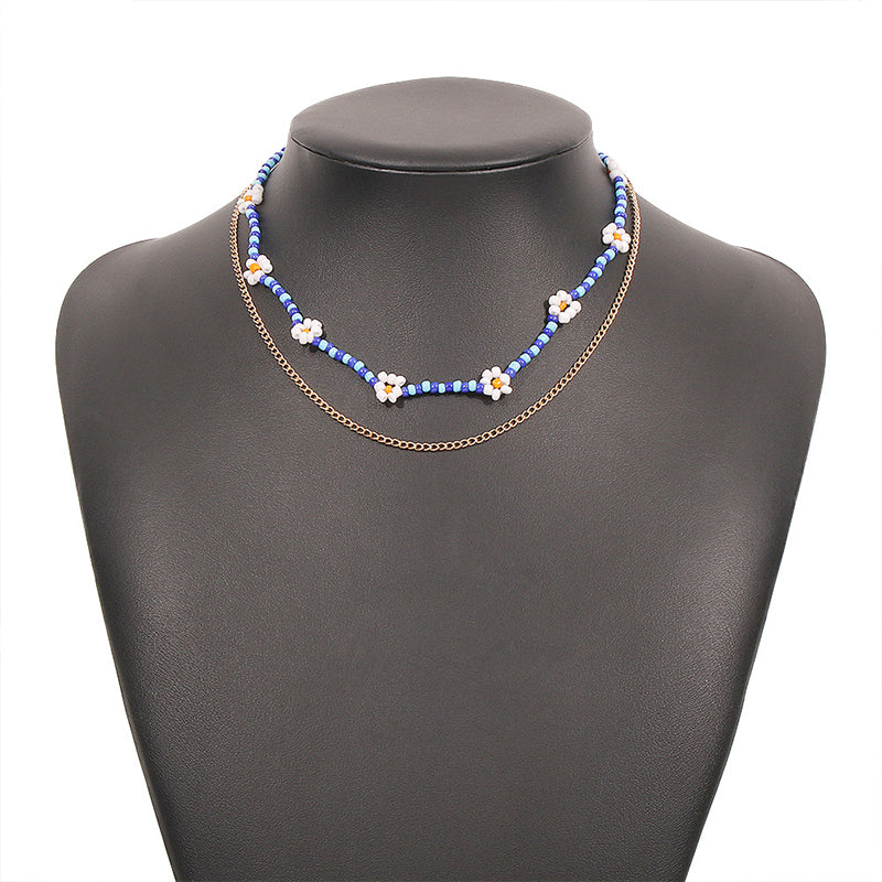 Wholesale Necklaces Alloy N8689 Bohemian Colorful Rice Bead Necklace OLY-NE-QD002