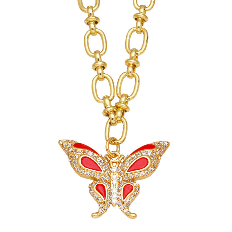 Wholesale Necklace Copper Plated 18K Gold Enamel Butterfly OLY-NE-AS012