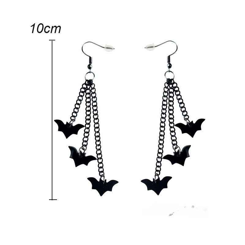 Wholesale Wholesale Halloween Acrylic Black Chain Bat Skeleton Spider Pumpkin Coffin BOO Ghost Earrings