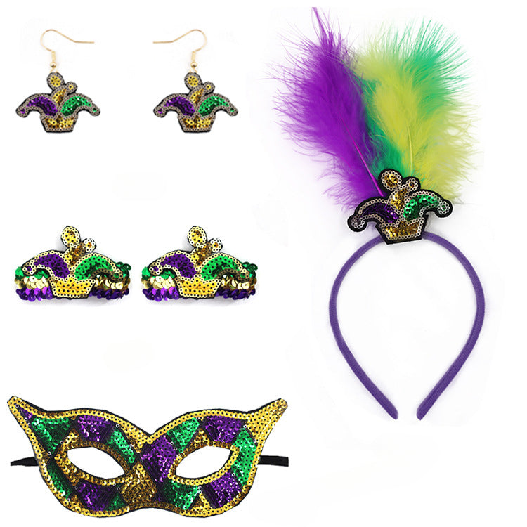 Wholesale Carnival Sequined Feather Three-color Headband Set Combination