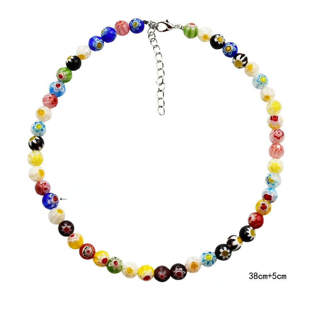 Wholesale Colorful Small Daisy Petal Glass Beads Collarbone Necklace