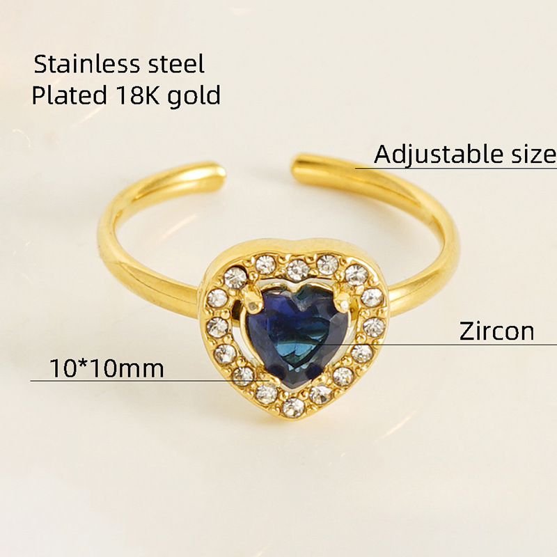 Wholesale Titanium Steel Plated 18K Gold Opening Adjustable Heart Ring